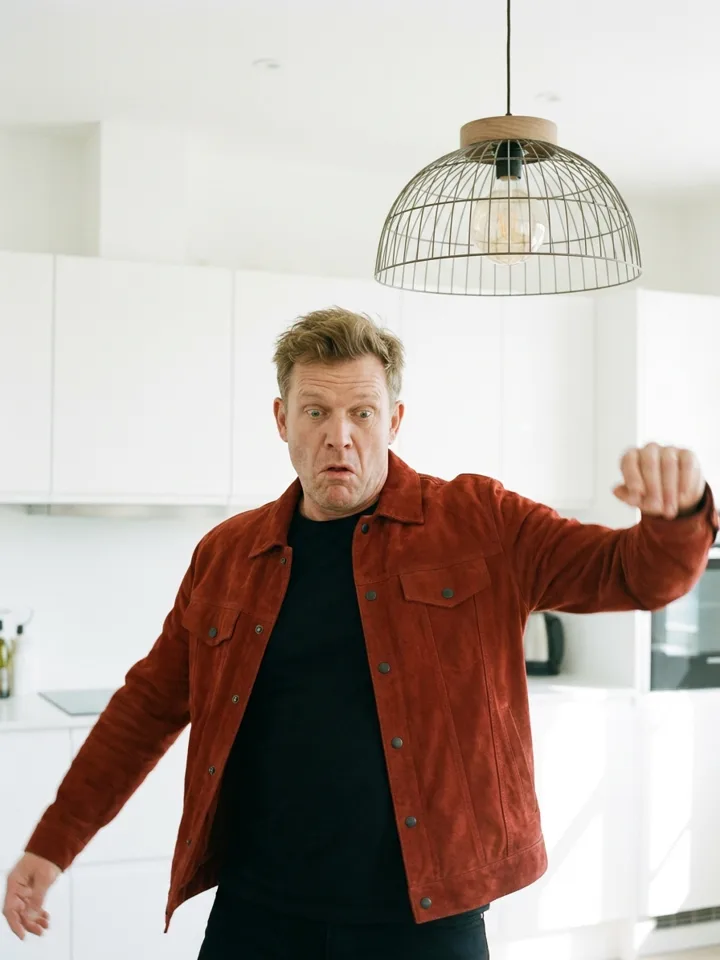 Red Jacket Kitchen Dance AI video example
